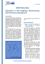 Approaches in SDG Budgeting, Mainstreaming, and Performance Management